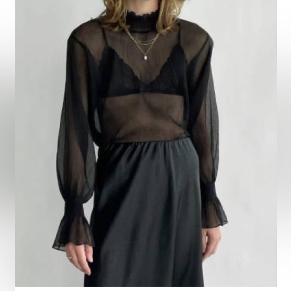 OAK + FORT Black Sheer Blouse